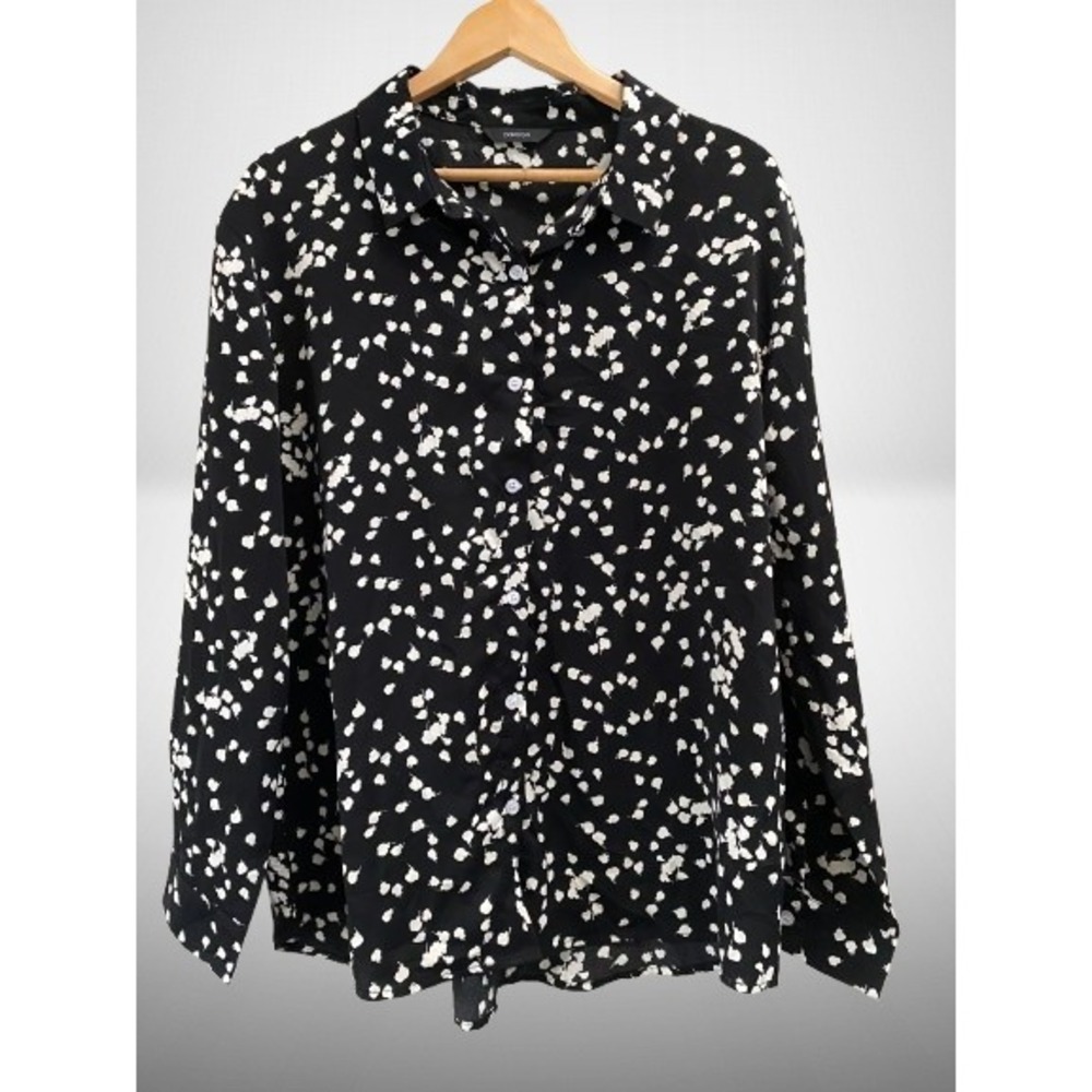 Dokotoo Women's Black White Floral Long Sleeve Blouse XL